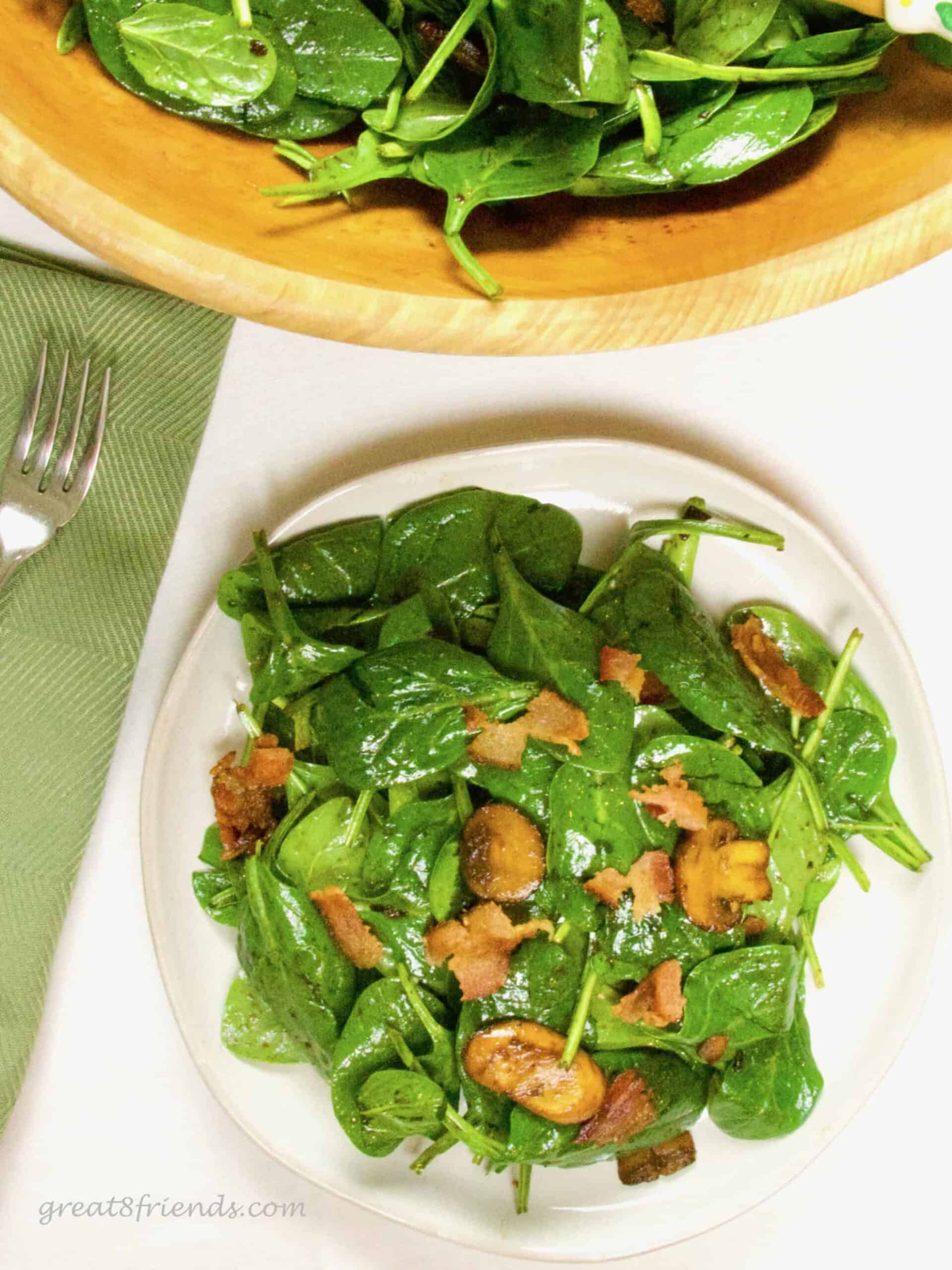 Warm Mushroom Bacon Spinach Salad - Great Eight Friends