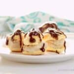 Profiteroles with coffee ice cream and chocolate sauce