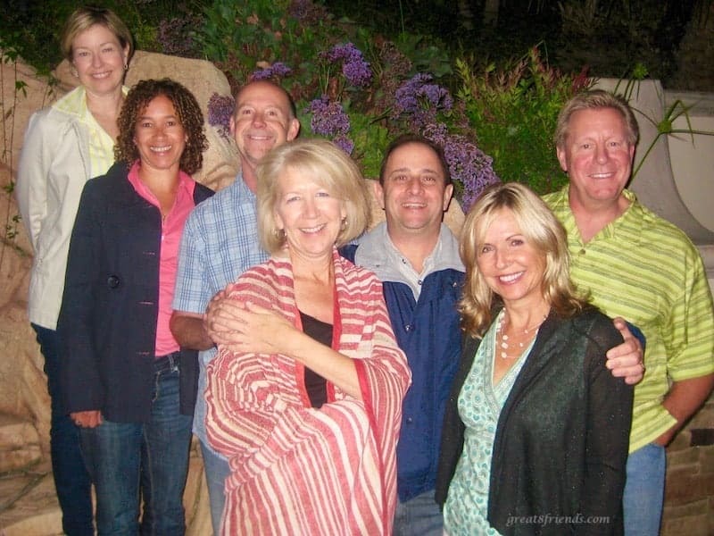 The Great 8 in the backyard posing for a photo after our backyard barbecue dinner party.
