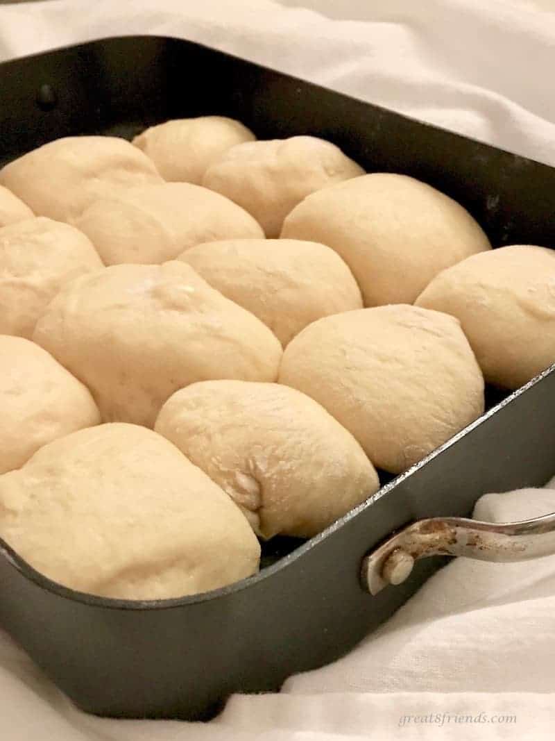Hawaiian Bread Rolls in a pan ready to be baked.