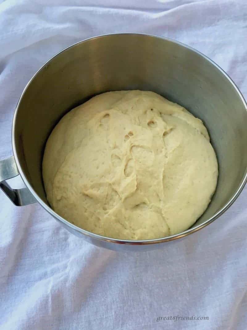 Hawaiian Bread dough rising in the mixing bowl.