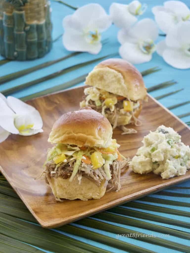 For a Gr8 casual dinner try these Island Pulled Pork Sandwiches. The smoky shredded pork and the Pineapple Sesame Slaw are perfect together!