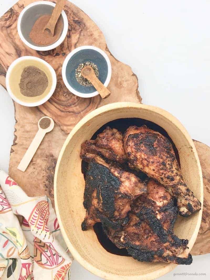 Overhead shot of Jerk Chicken with spices.