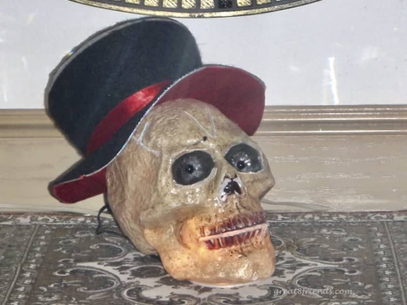 A light up skull wearing a top hat.