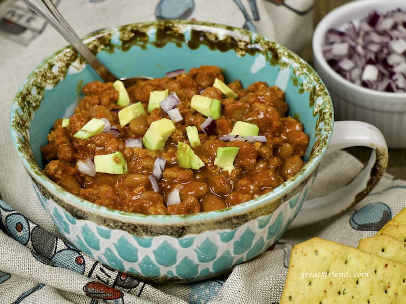 Instant Pot Chili with Beans in a large mug.