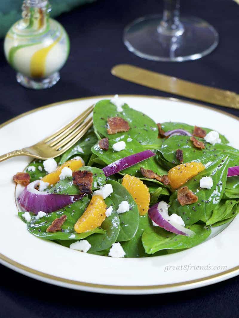 Spinach salad with poppyseed dressing.