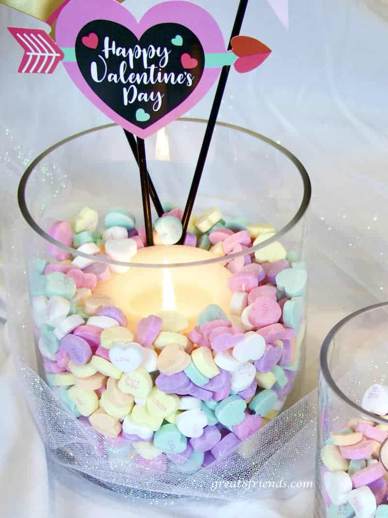 Galentine's Day heart candy candle holder