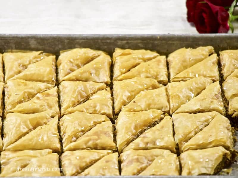 Cooking tray of homemade Lebanese Baklava