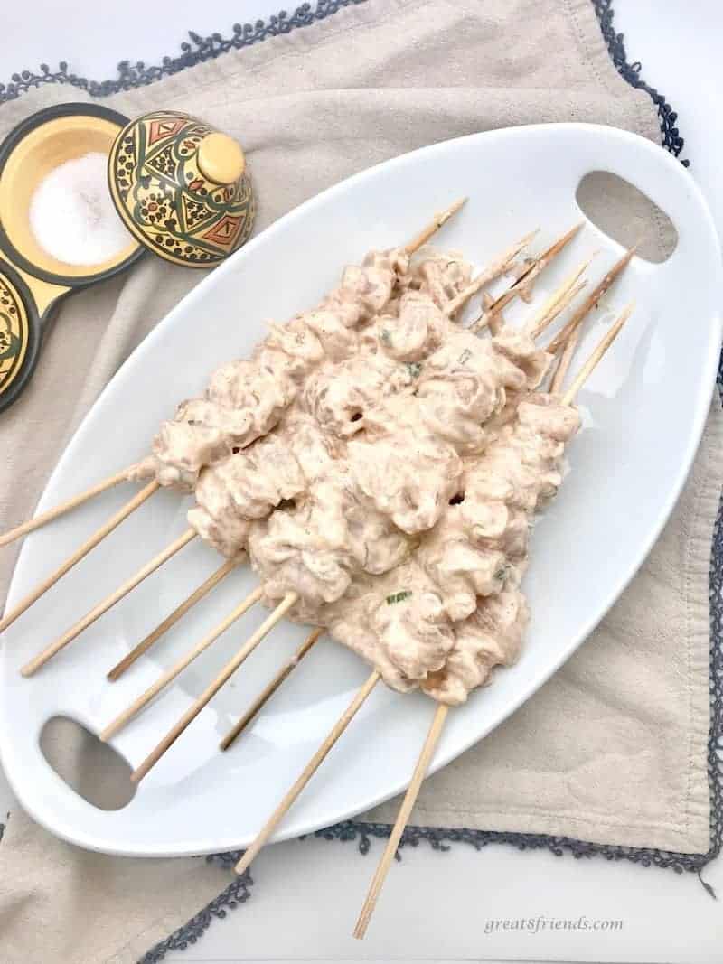 Marinading Middle East Grilled Lemon Yogurt Chicken skewers