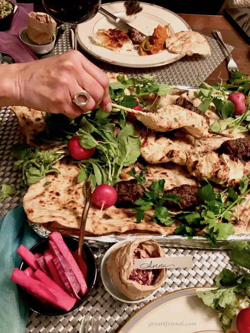 Lemon Yogurt Chicken Skewers served at a Middle East themed dinner party.