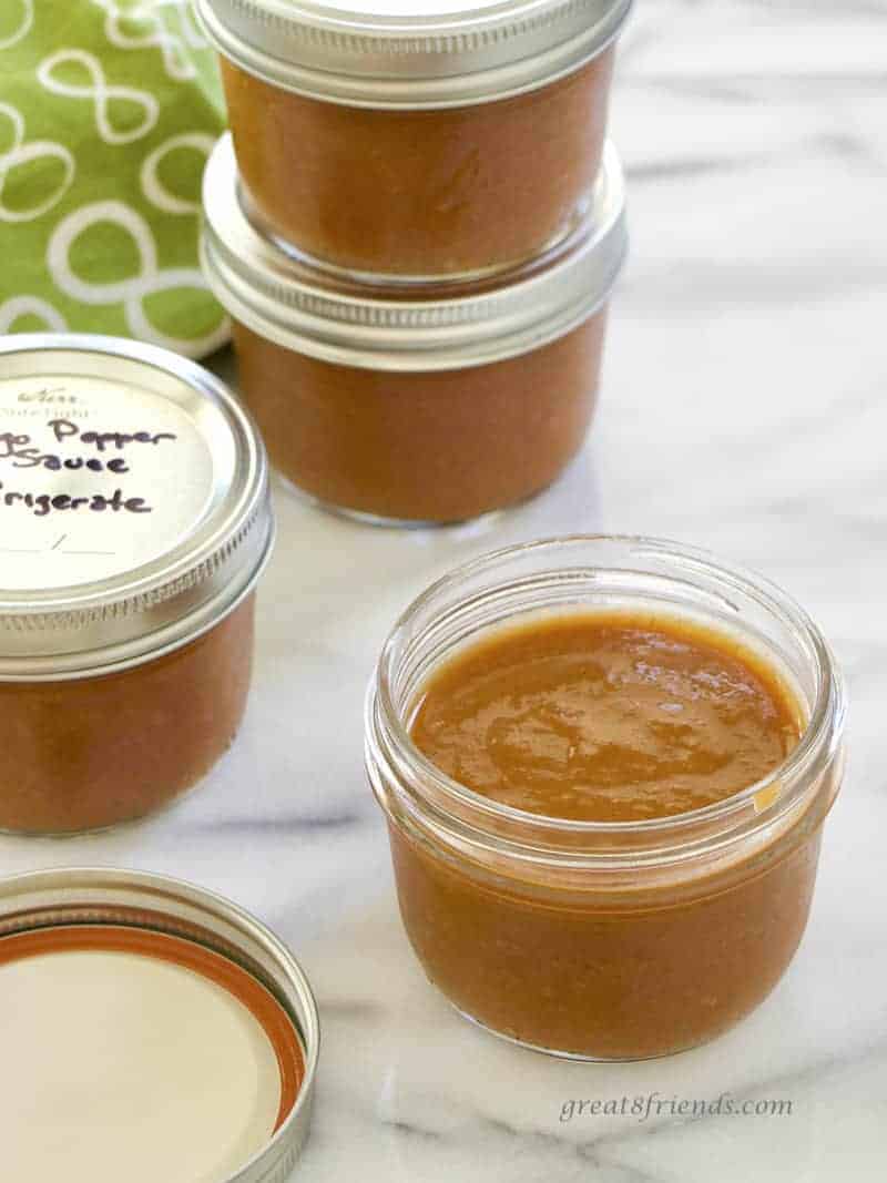 Mango Pepper Sauce in jars.