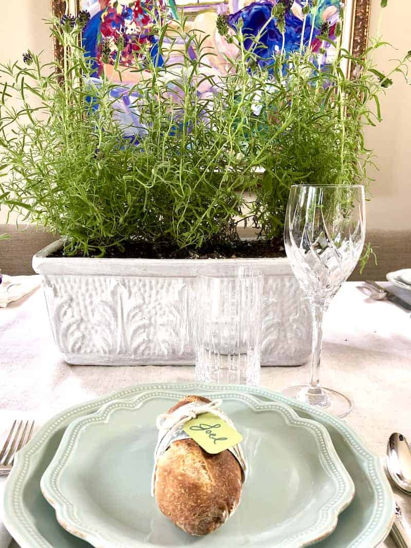 One place setting and lavender centerpiece for Provence Dinner Party.