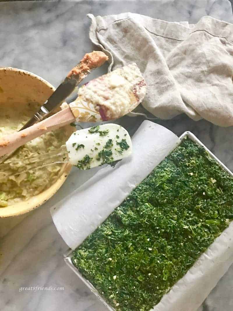 Layering Vegetable pâté ingredients.