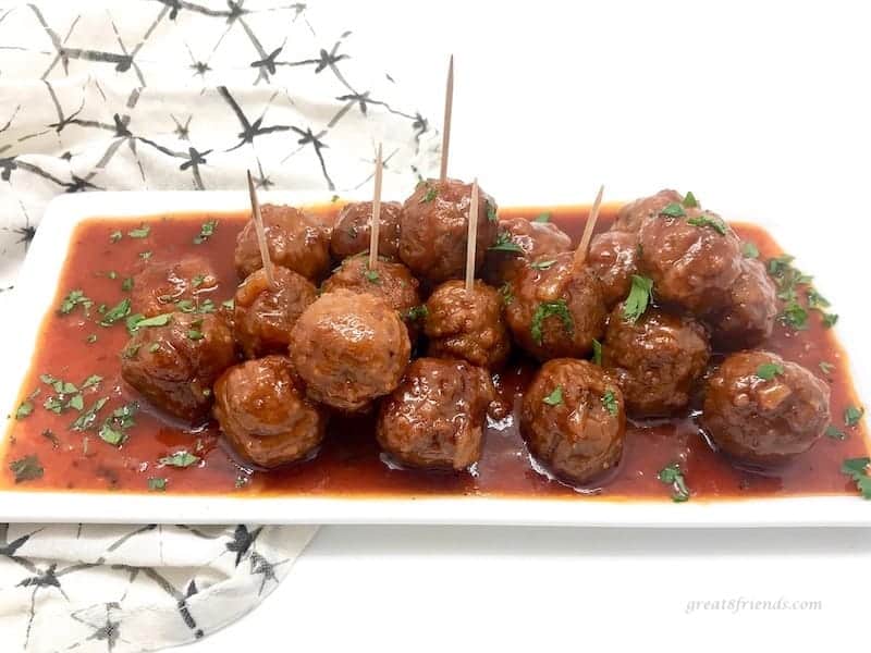 Plate of Hawaiian Meatballs.