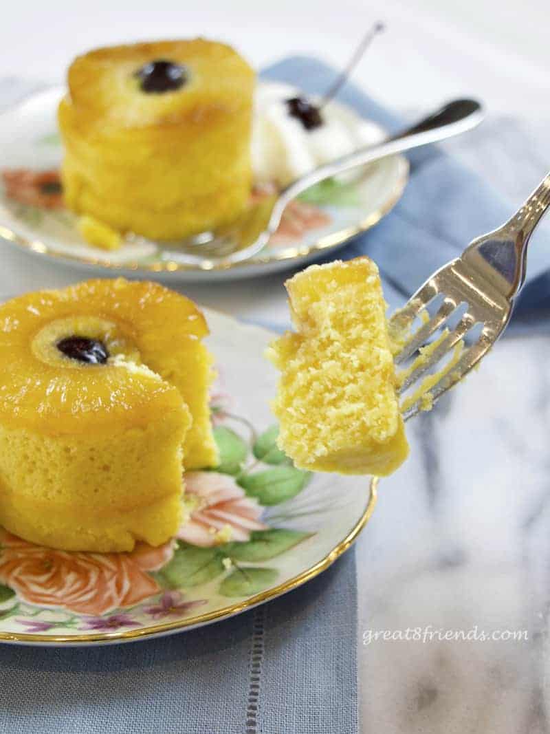 A bite of Pineapple Upside Down Cake

