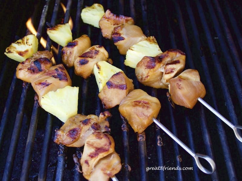 Teriyaki Chicken on skewers on the grill