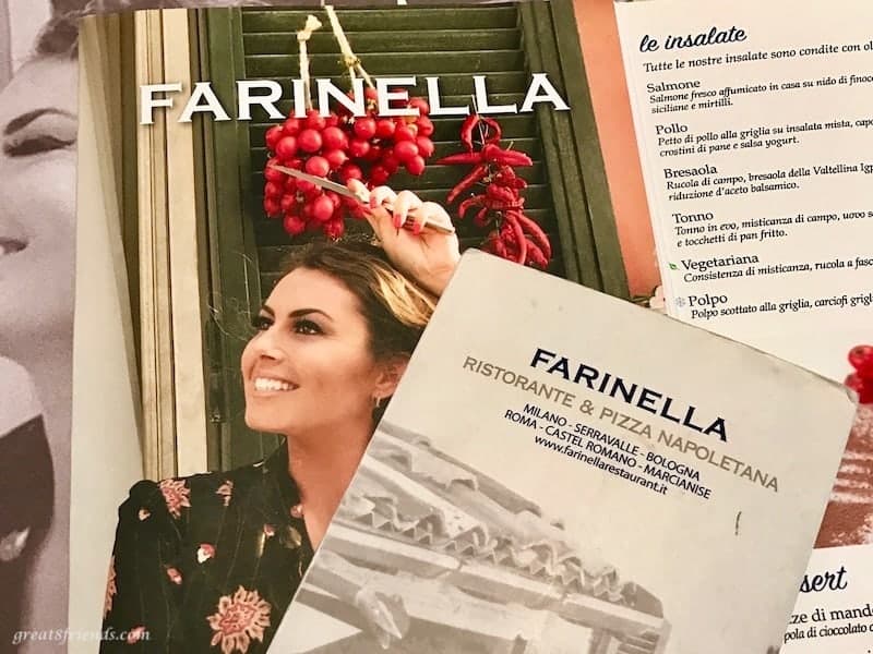 Different menus from the Farinella restaurant in Milan.
