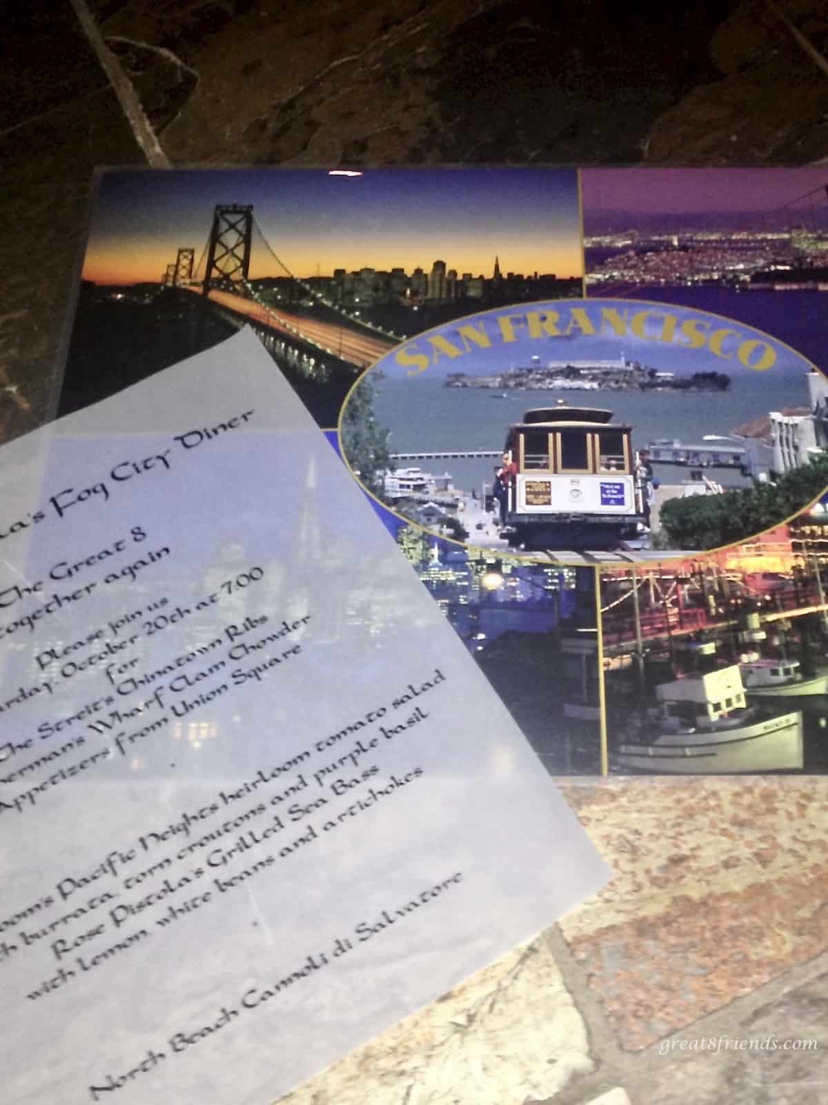 San Francisco themed dinner party invitation.