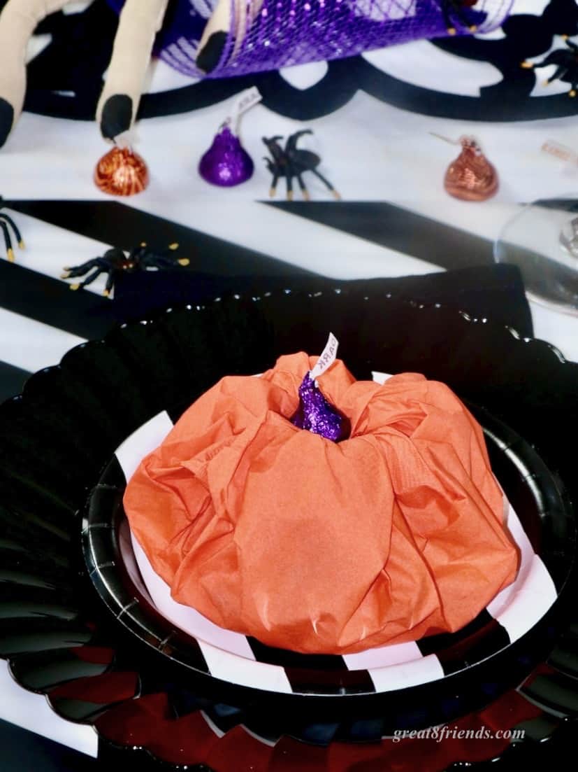 Candy filled paper napkin pumpkin.