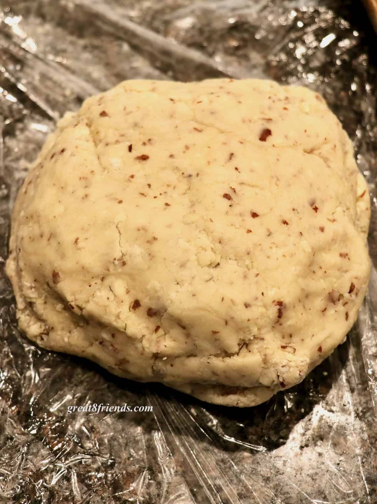 A ball of unbaked cookie dough.