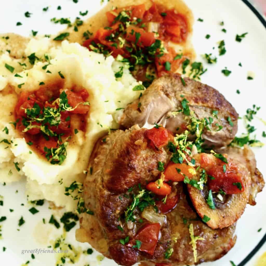 Osso buco with mashed potatoes.