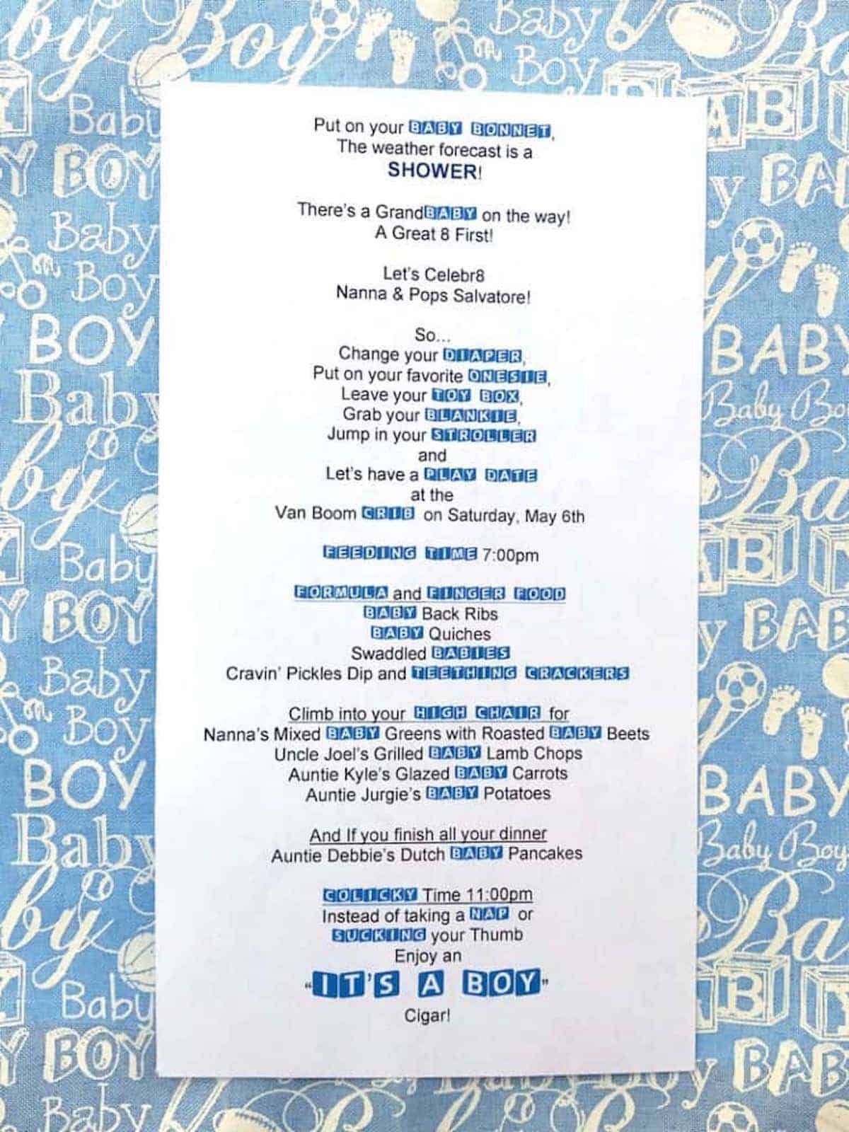 Invitation to a baby boy grand baby shower.